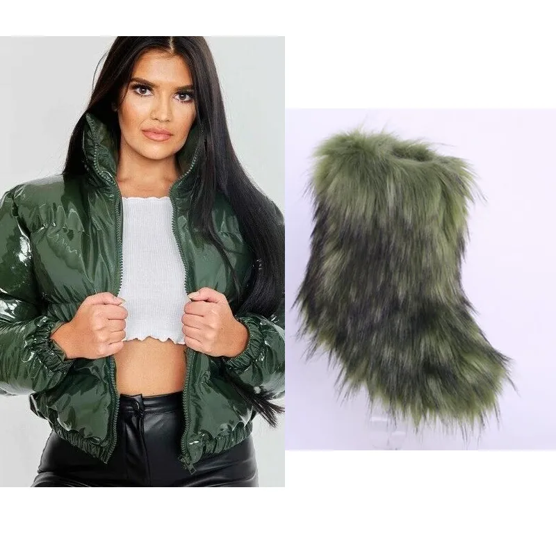 2023 Winter fashion designer lady girls sets furry women shoes snow women's boots with matching fur jacket coat