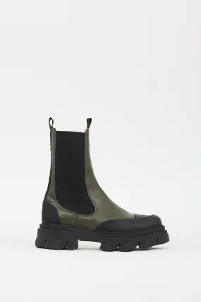 Black & Green Leather City Boot