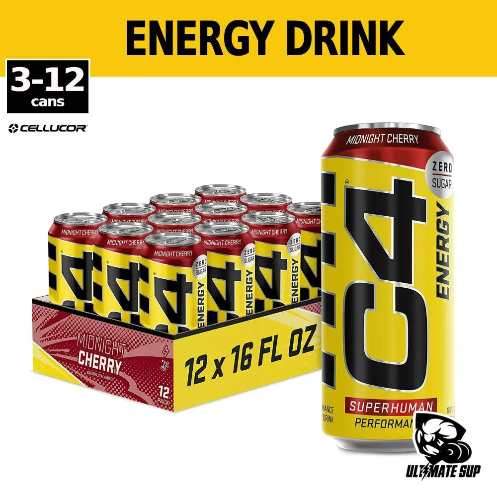 Cellucor C4 Original Energy Drink, Enhance Endurance, Performance and Muscle Support, Hydration, 16oz, 3-12 cans