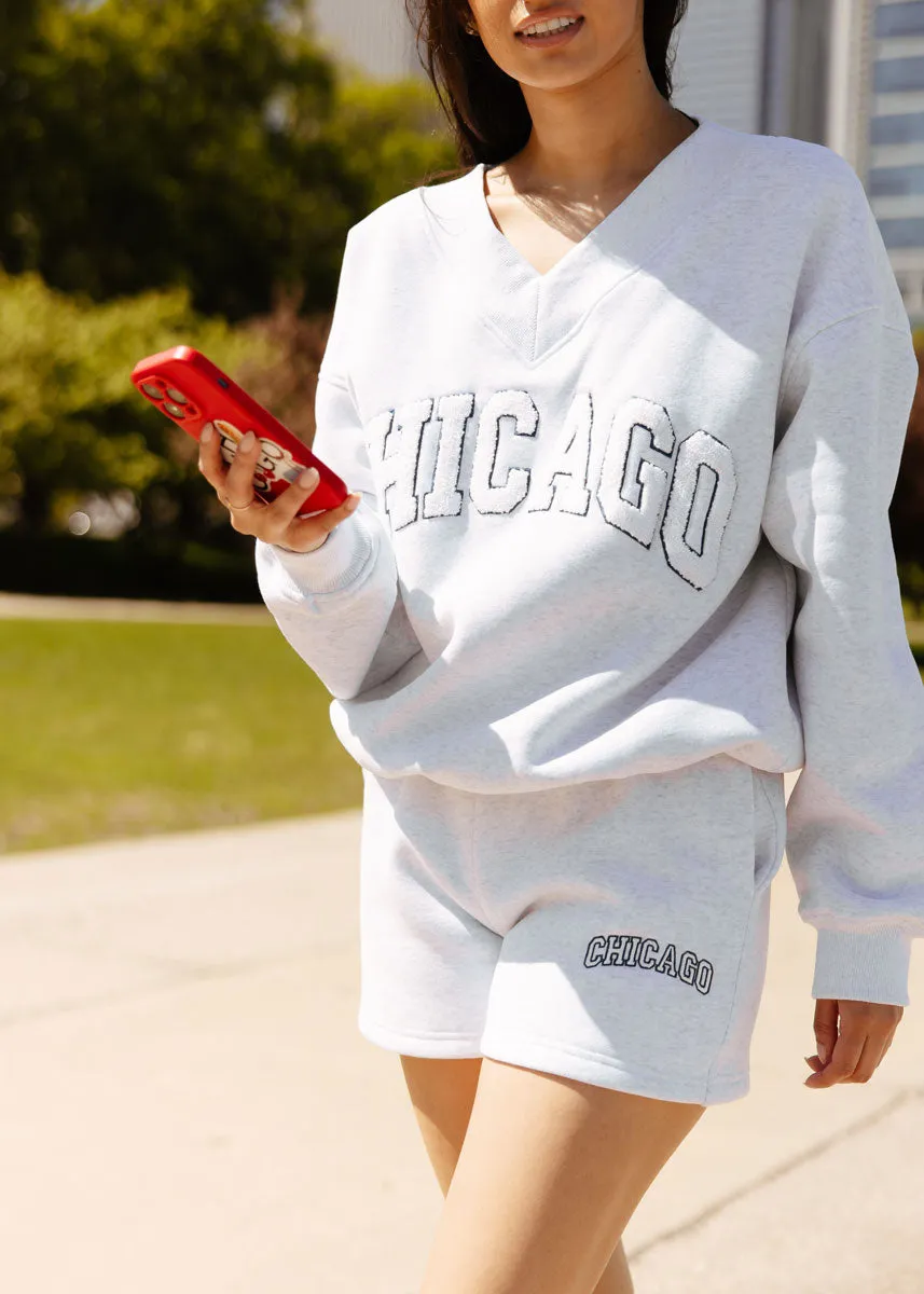 Chicago Boucle V-Neck Sweatshirt - Heather Grey
