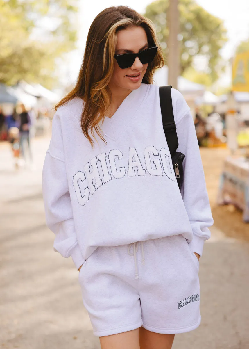 Chicago Boucle V-Neck Sweatshirt - Heather Grey