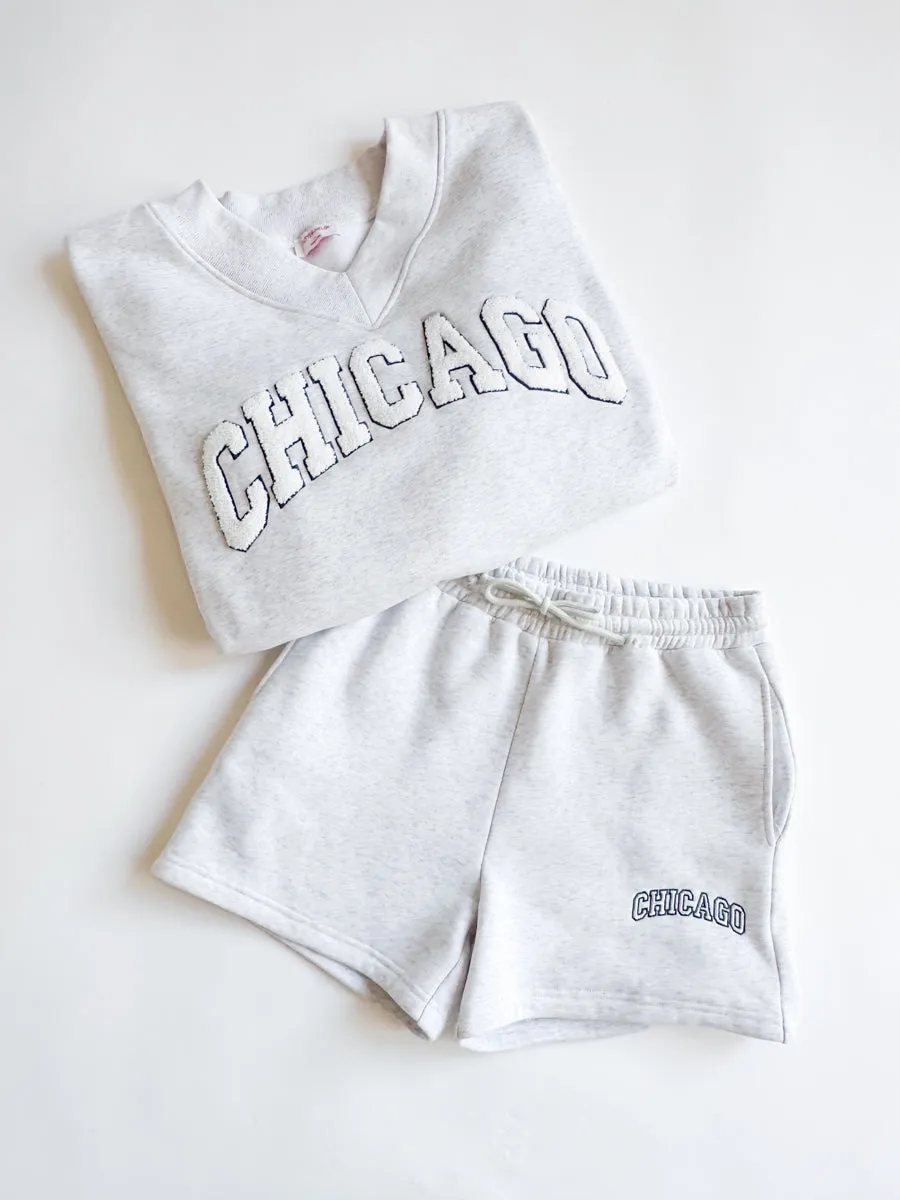 Chicago Boucle V-Neck Sweatshirt - Heather Grey