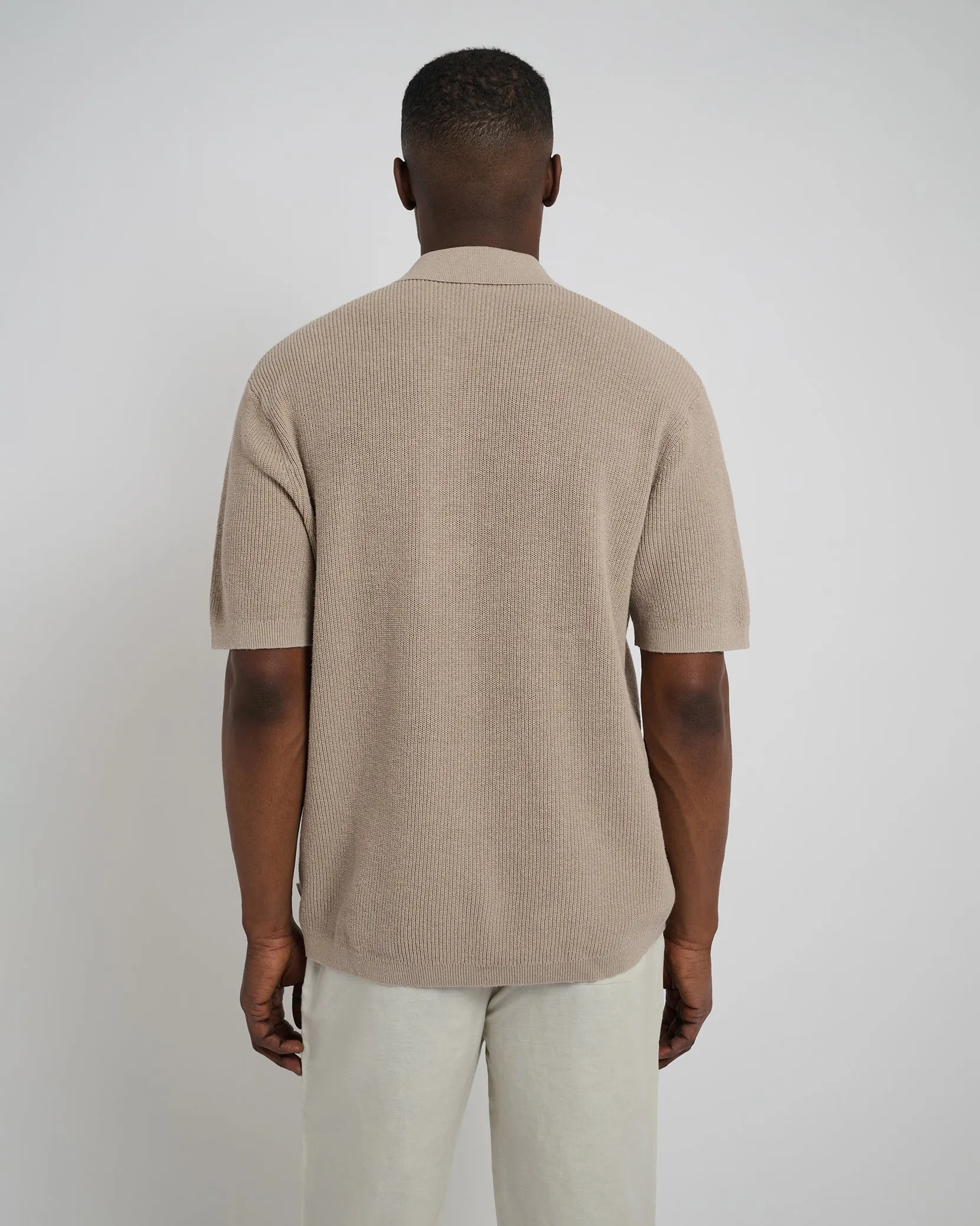 Cotton Linen Knit Camp Shirt