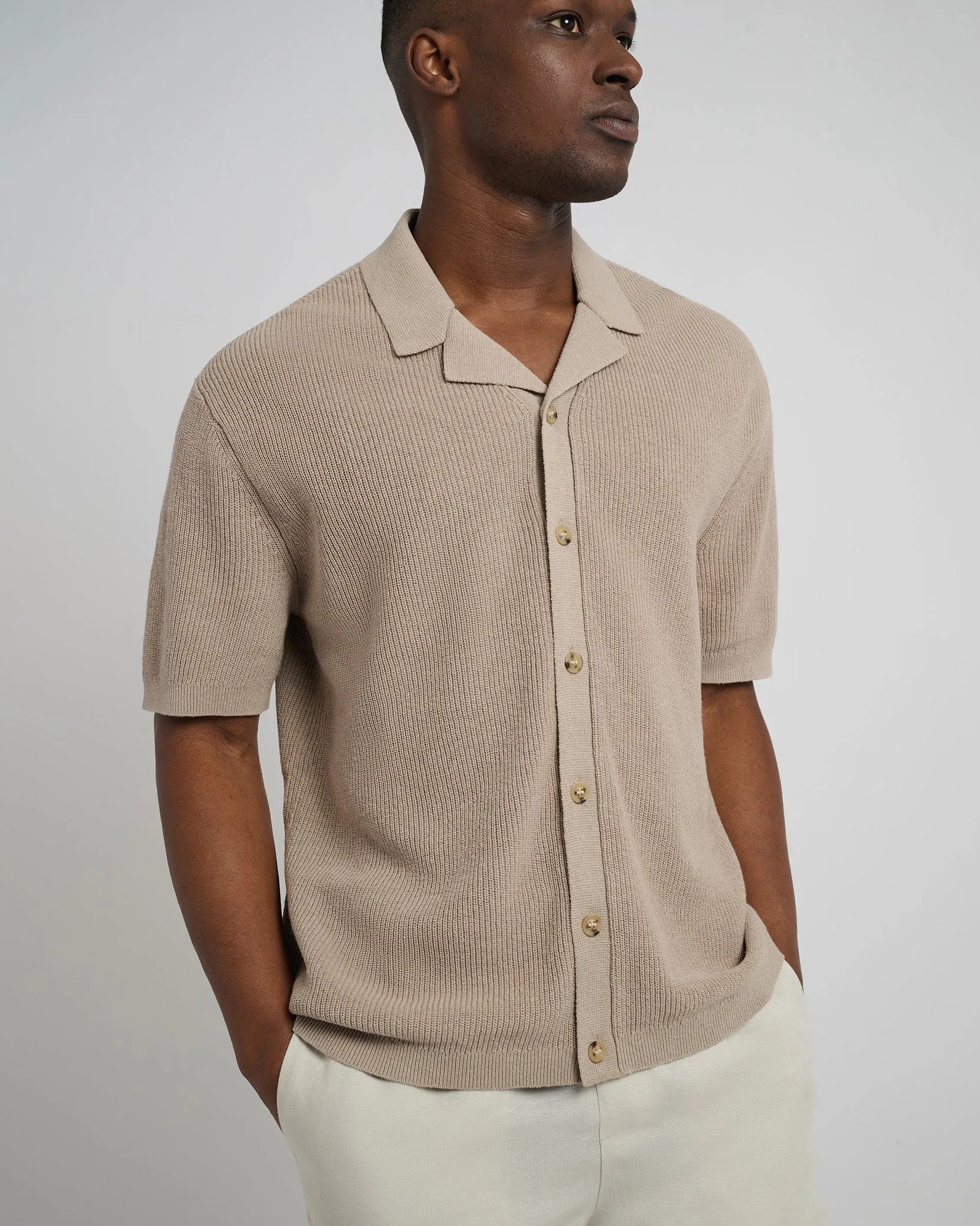 Cotton Linen Knit Camp Shirt