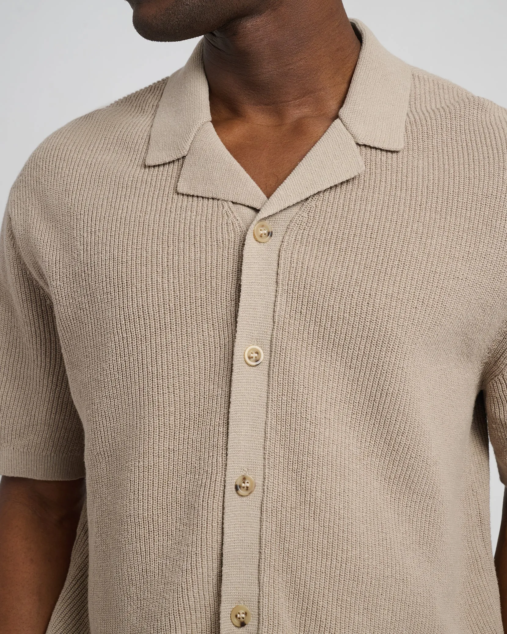 Cotton Linen Knit Camp Shirt