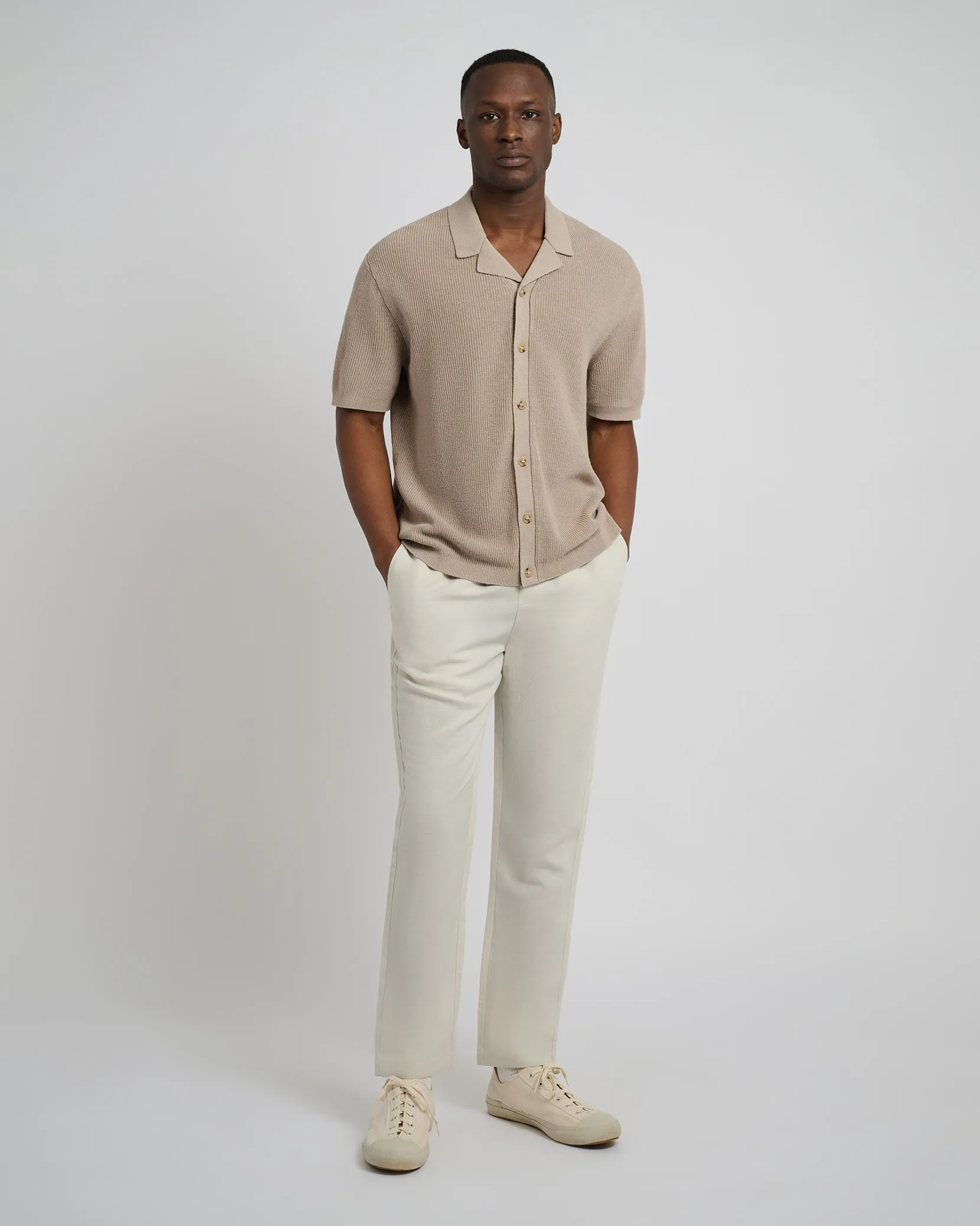 Cotton Linen Knit Camp Shirt