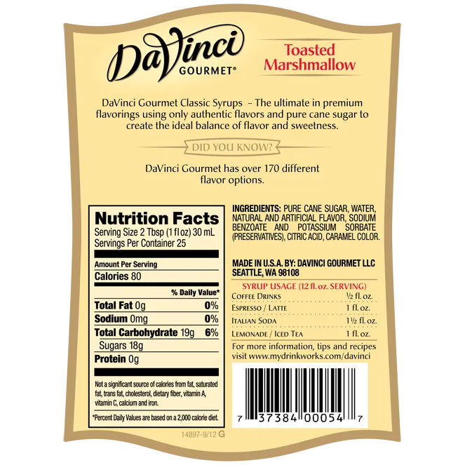 DaVinci Classic Toasted Marshmallow Syrup (750mL)