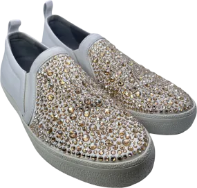 Gina White White/gold Leather & Crystal Embellished Satin Gioia Slip On Skate Sneakers Trainers UK 4 EU 37 👠