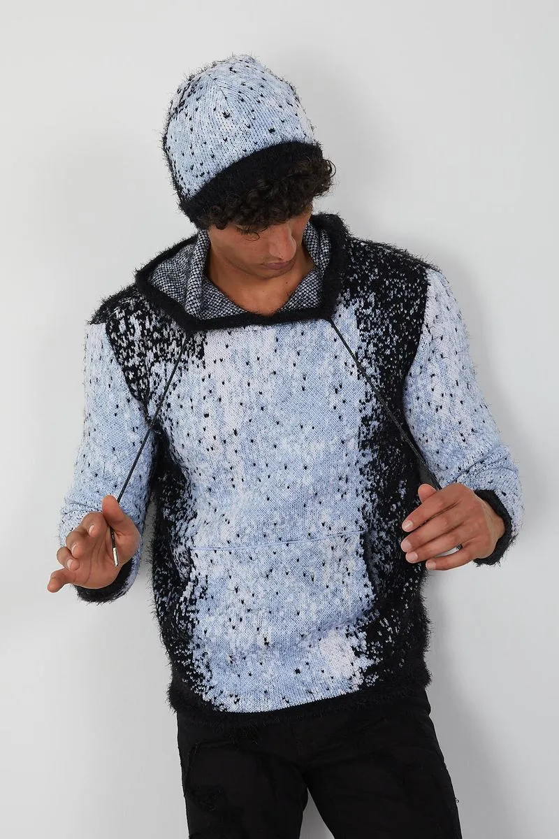 Jacquard pattern Mohair Hooded Sweater (Black)
