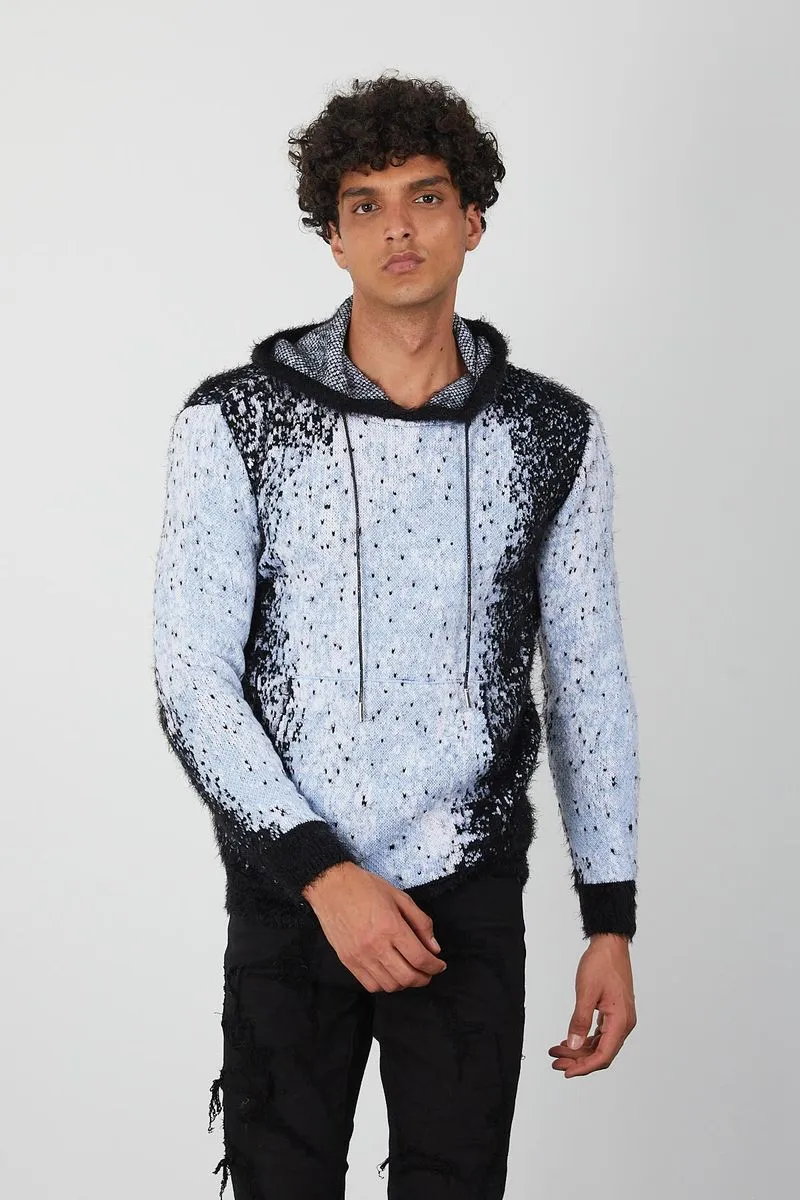 Jacquard pattern Mohair Hooded Sweater (Black)