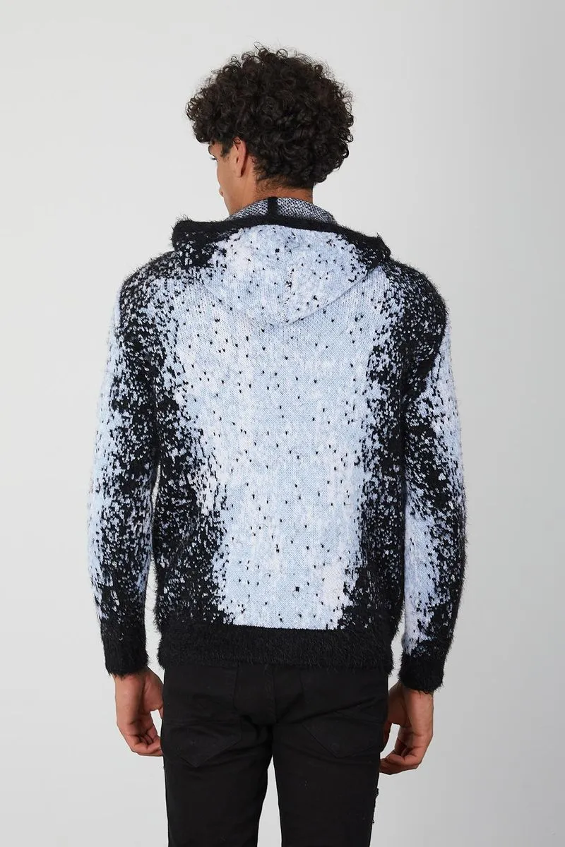 Jacquard pattern Mohair Hooded Sweater (Black)