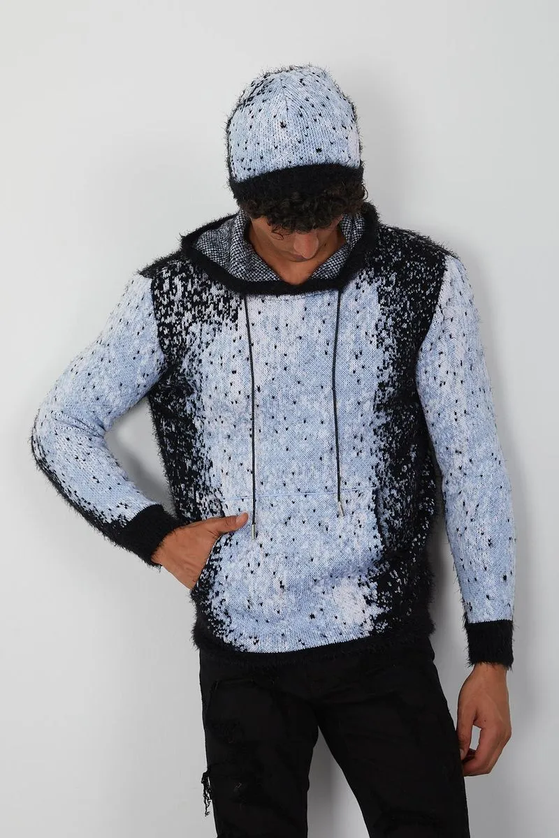 Jacquard pattern Mohair Hooded Sweater (Black)