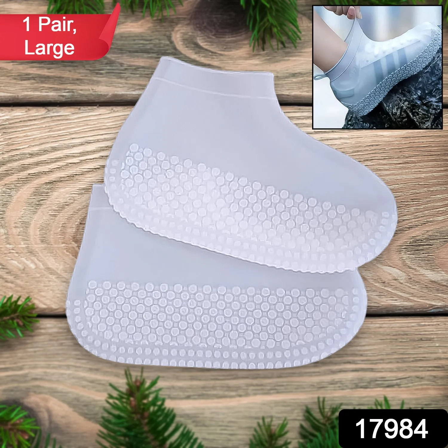 Large Non-Slip Silicone Reusable Waterproof Boot Covers (1 Pair)
