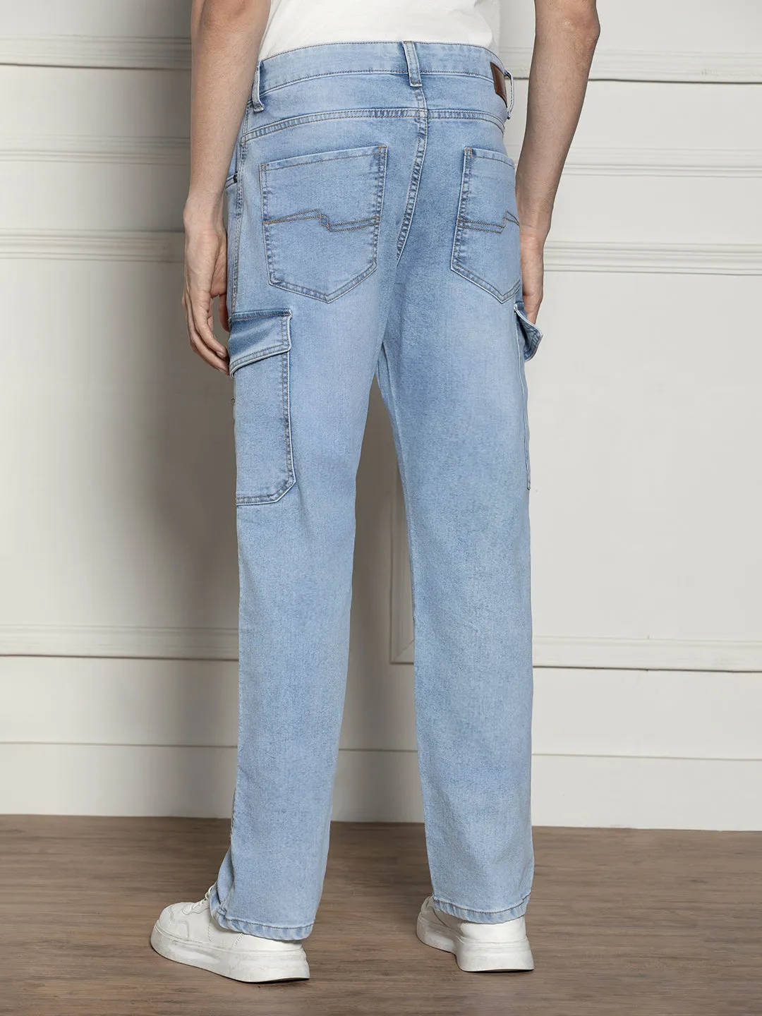 Men's Light Blue Relaxed Fit Light Fade Stretchable Jeans