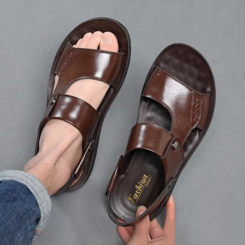Men's soft PU leather beach sandals