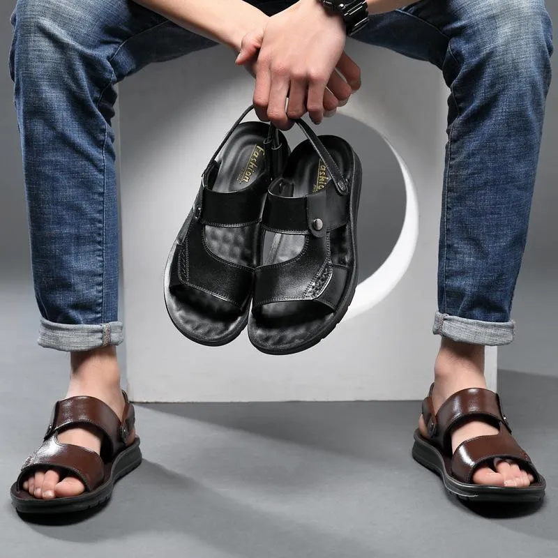Men's soft PU leather beach sandals