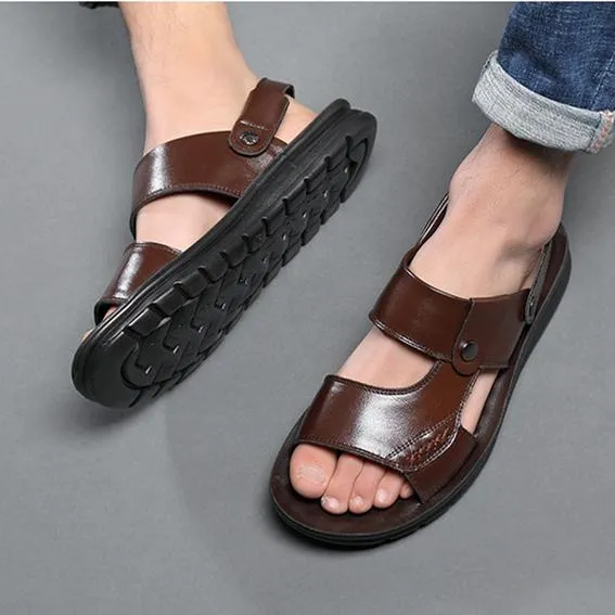 Men's soft PU leather beach sandals