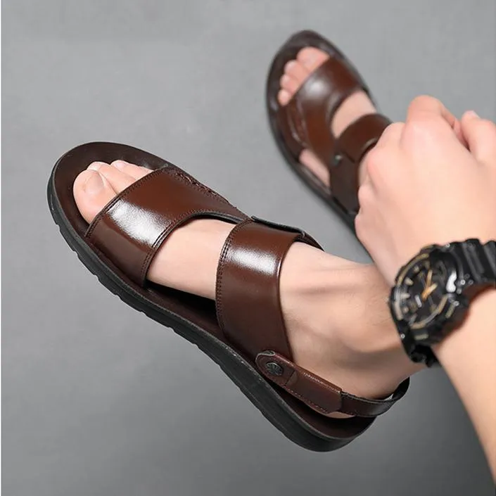Men's soft PU leather beach sandals