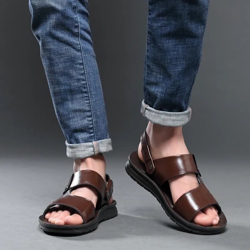 Men's soft PU leather beach sandals