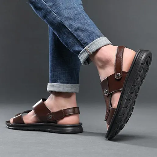 Men's soft PU leather beach sandals