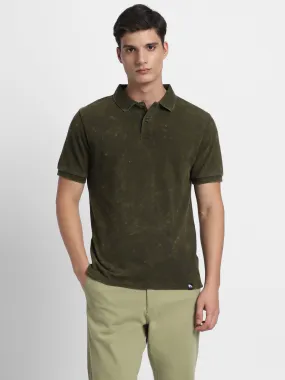 Men's Spread Collar Regular Fit Washed Effect Olive Polo T-Shirt