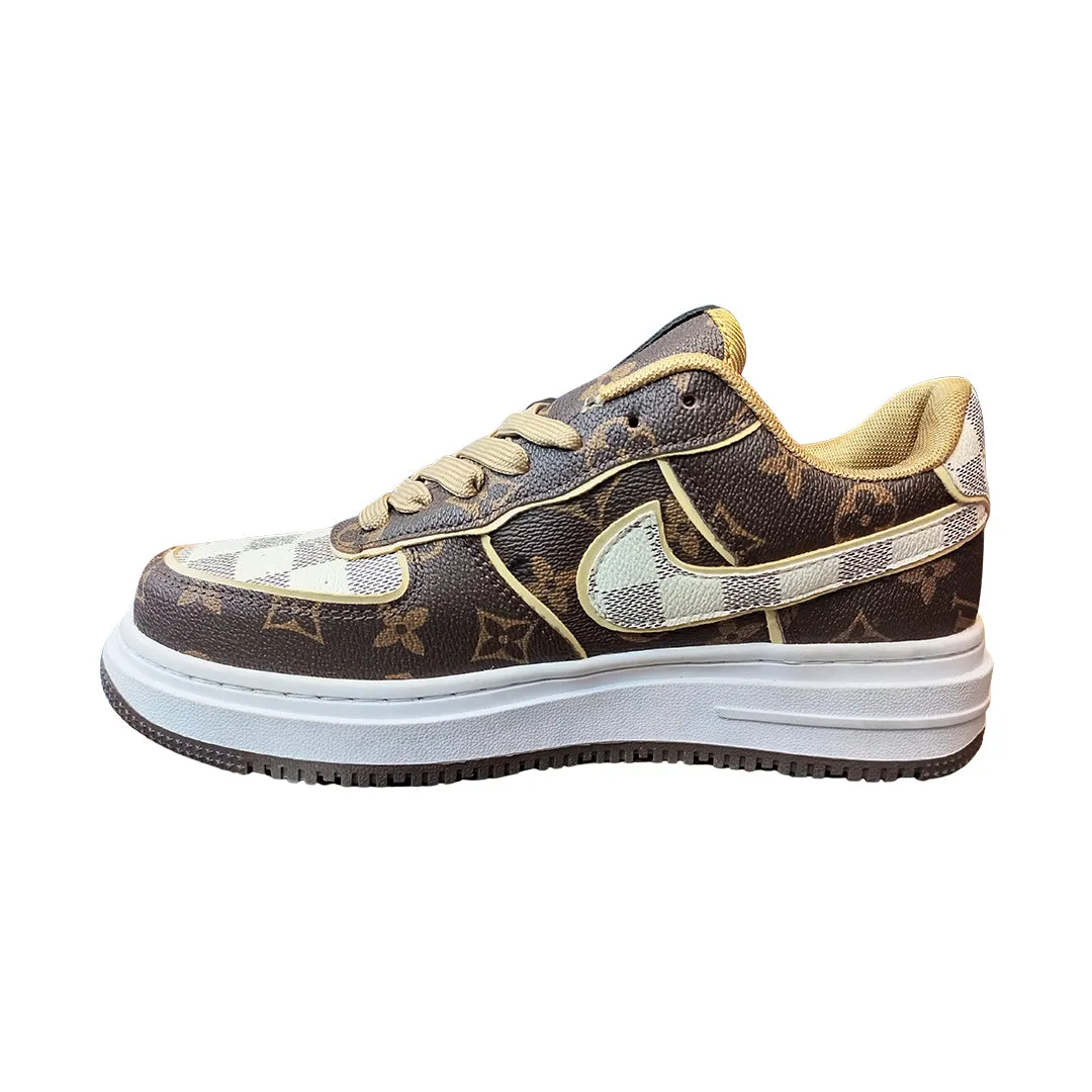 NK LV-Inspired Monogram Pattern Brown White | Luxury Casual Sneakers for Men & Women | Stylish Designer Shoes | Available in Pakistan