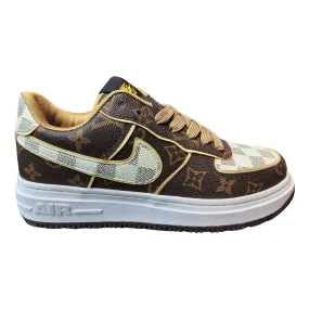 NK LV-Inspired Monogram Pattern Brown White | Luxury Casual Sneakers for Men & Women | Stylish Designer Shoes | Available in Pakistan