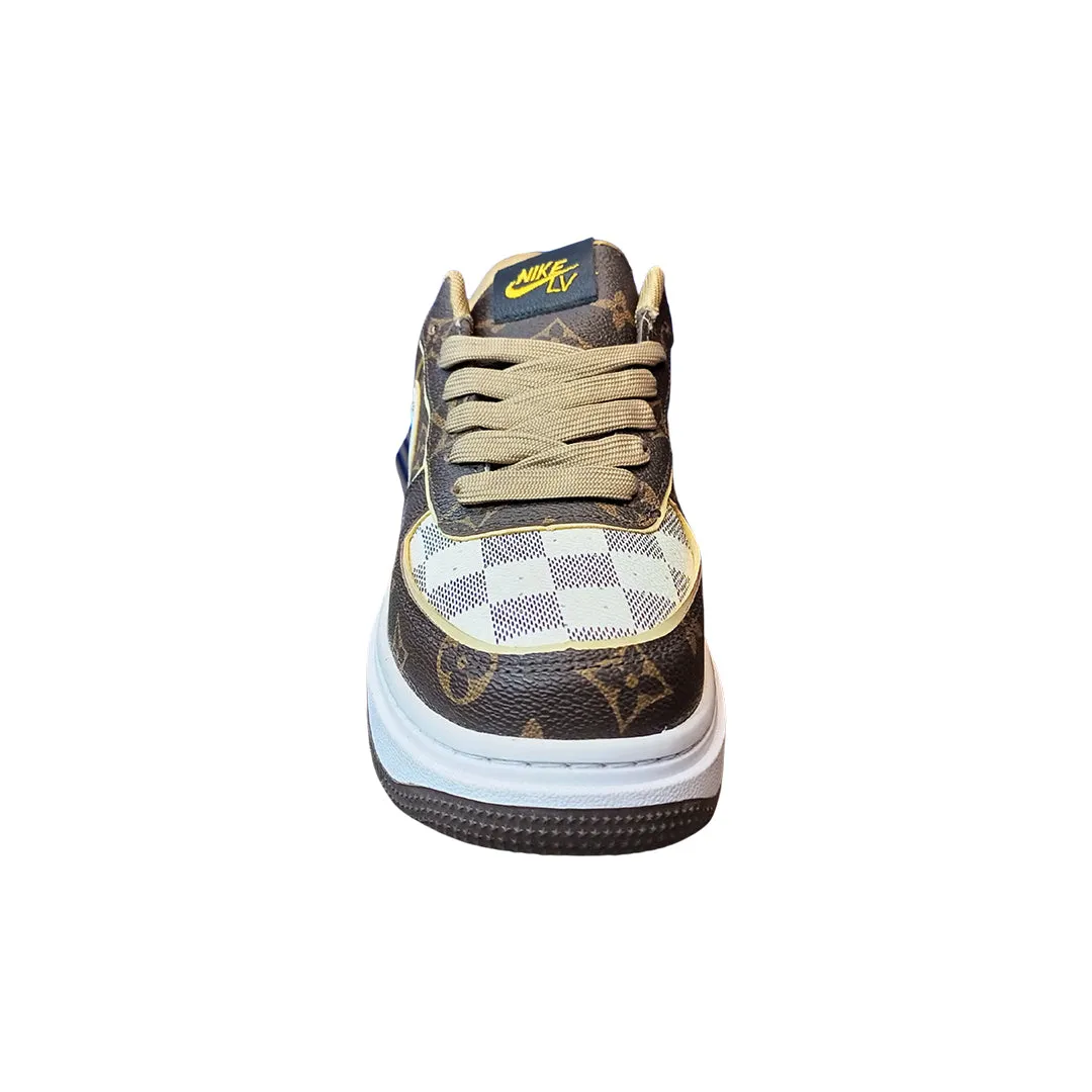 NK LV-Inspired Monogram Pattern Brown White | Luxury Casual Sneakers for Men & Women | Stylish Designer Shoes | Available in Pakistan