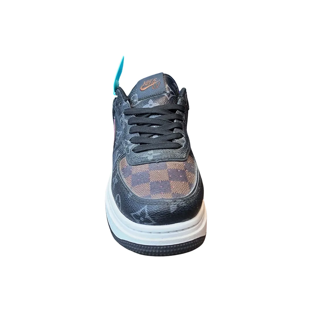 NK - LV-Inspired Monogram With Dark Tones Coffee | Stylish Sneakers for Men & Women | Luxury Casual Footwear | Available in Pakistan