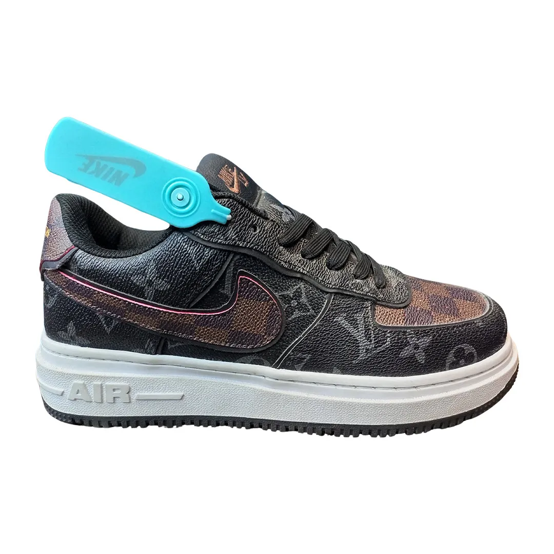 NK - LV-Inspired Monogram With Dark Tones Coffee | Stylish Sneakers for Men & Women | Luxury Casual Footwear | Available in Pakistan