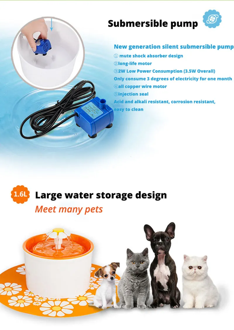 Pet Water Fountain, Automatic, Pet Water Bowl, Water Dispenser, Safe Pet Water Fountain with Filters