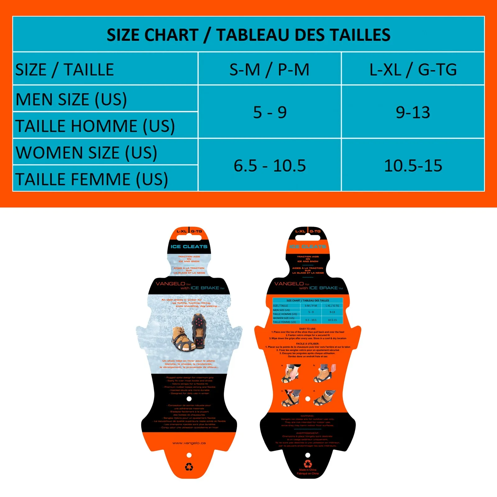 VANGELO Tungsten Ice Cleats with Straps for Winter Boots and Shoes